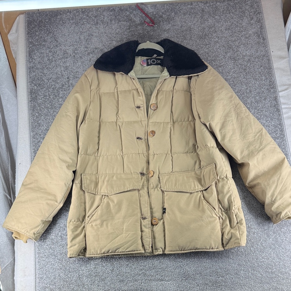 Vintage 10X Down Filled Jacket USA Made Tan Quilted Western Outdoor Coat Mens XL